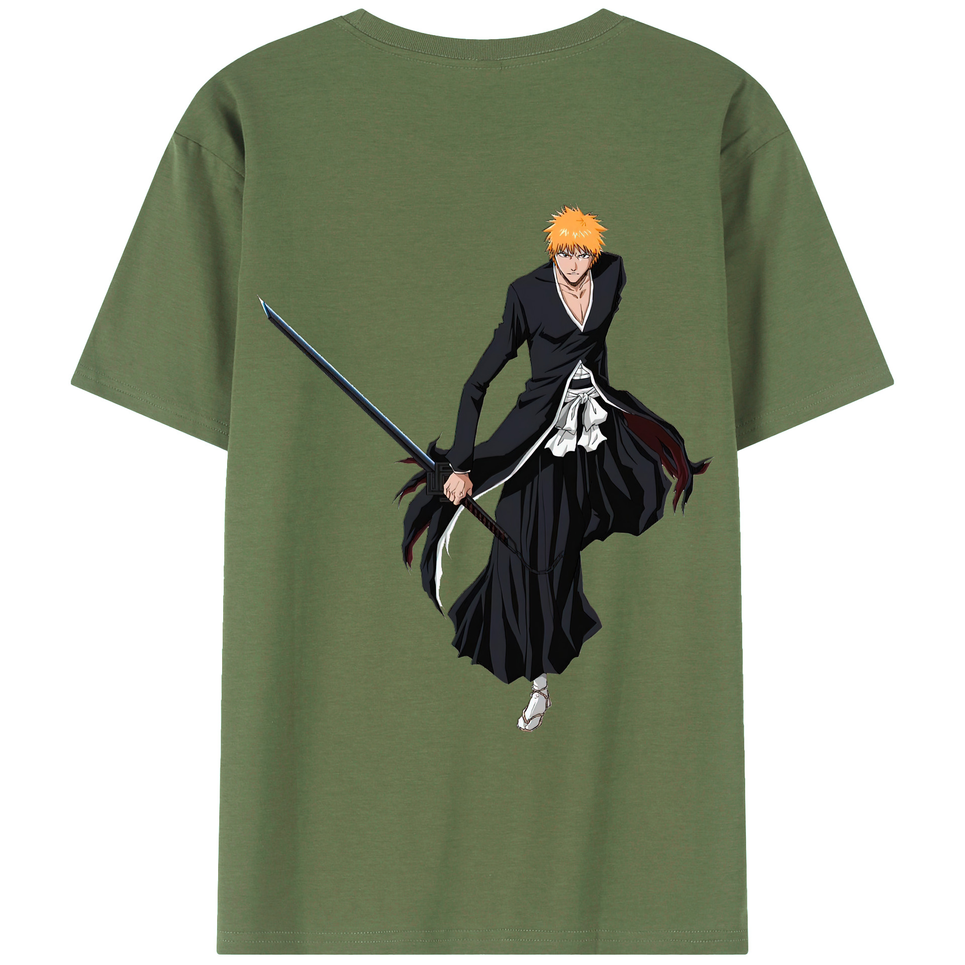 （画像用） ブリーチ 黒崎一護（くろさき いちご）BLEACH Kurosaki Ichigo 綿100％ メンズ半袖Tシャツ（バックプリント） 通気性